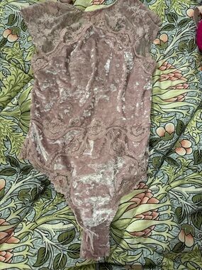 Victoria's Secret Mauve Pink Velvet & Lace Bodysuit